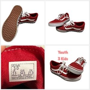 Kids Youth 3 VANS Old Skool Canvas Red White Sneakers Checkerboard Low EUC
